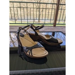 DANSKO Wedge Slingback Sandals Black Leather WOMENS sz 9.5-10 EU 40 ComfyVintage